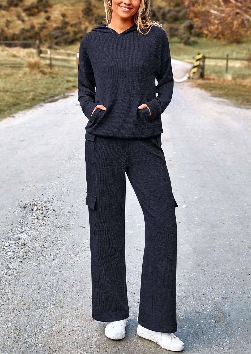 PRETTYGARDEN Knitted Lounge Set – Hoodie Pullover & Cargo Pants