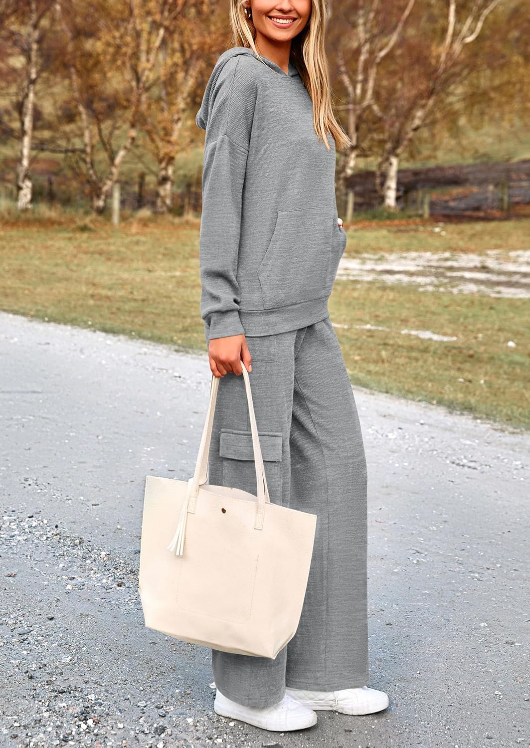 PRETTYGARDEN Knitted Lounge Set – Hoodie Pullover & Cargo Pants