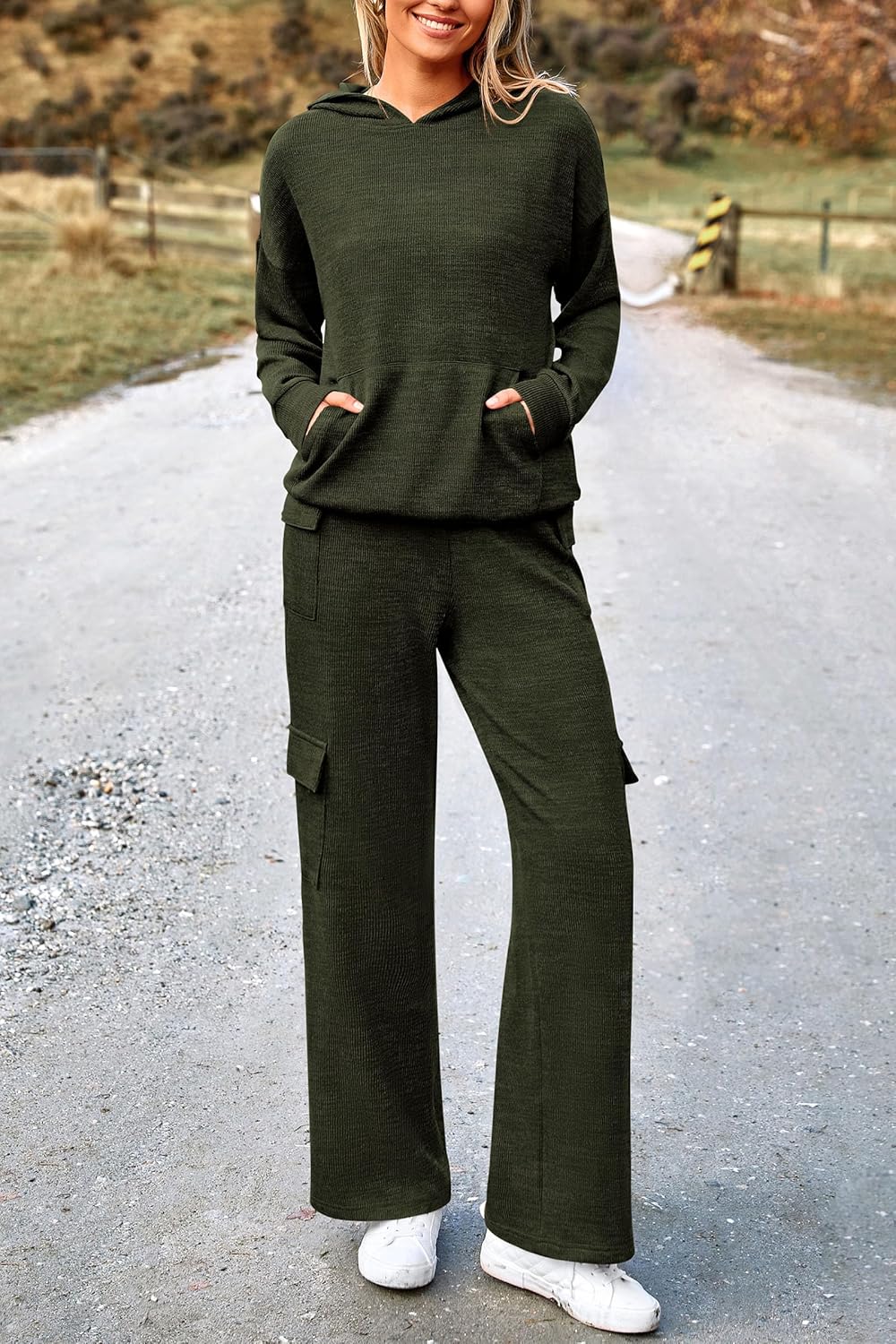 PRETTYGARDEN Knitted Lounge Set – Hoodie Pullover & Cargo Pants