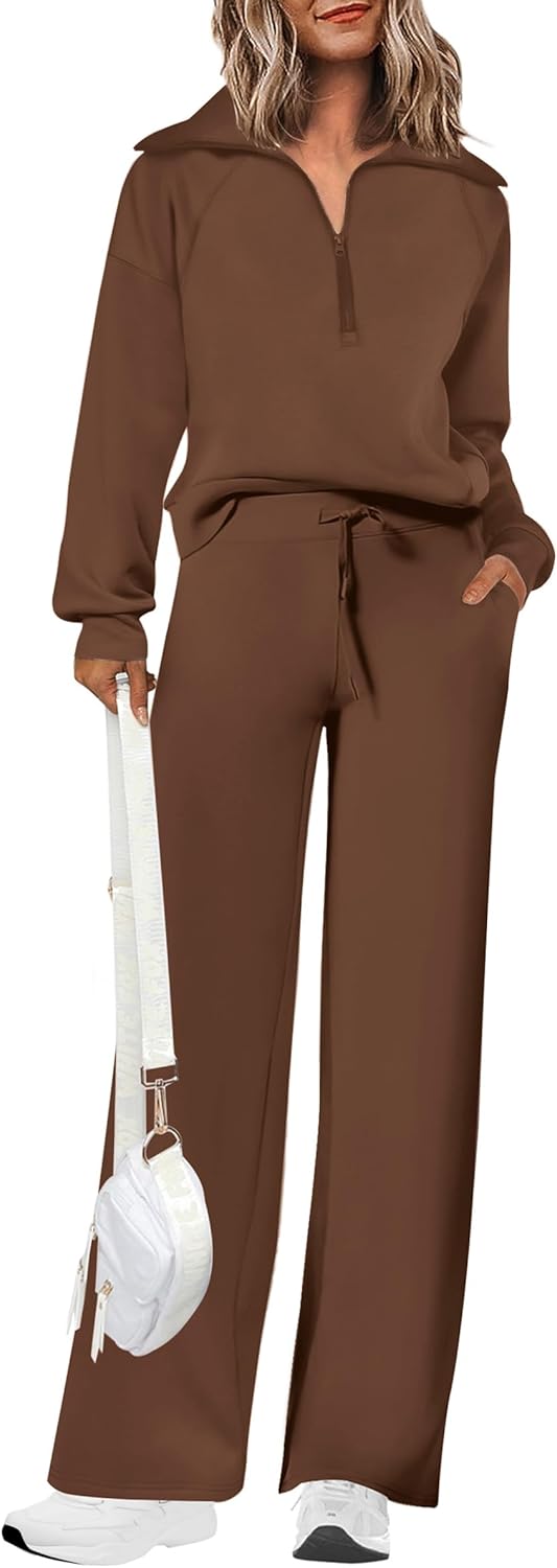 PRETTYGARDEN Women's Matching Set – Half-Zip Top & Palazzo Pants