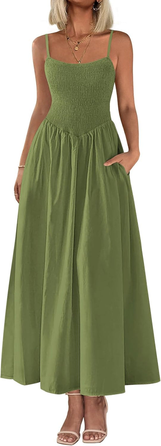PRETTYGARDEN Women's Casual Maxi Dress – Smocked Swing A-Line Sundress