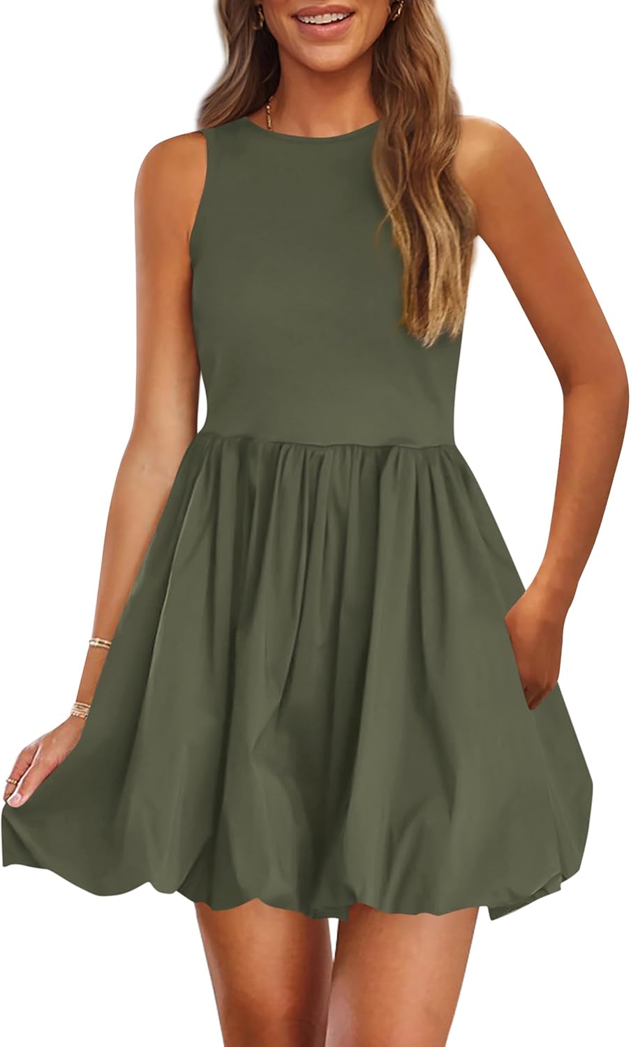 PRETTYGARDEN Summer Tank Dress – Casual Sleeveless Mini Sundress with Pockets