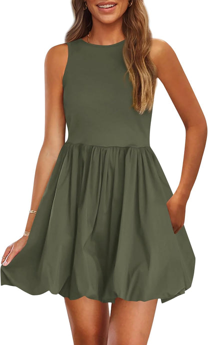 PRETTYGARDEN Summer Tank Dress – Casual Sleeveless Mini Sundress with Pockets