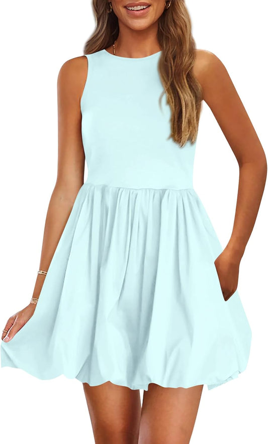 PRETTYGARDEN Summer Tank Dress – Casual Sleeveless Mini Sundress with Pockets