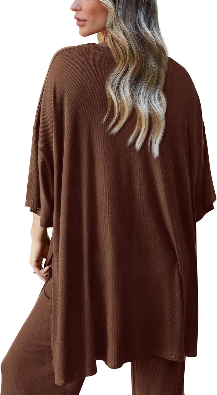 PRETTYGARDEN 2-Piece Lounge Set – Short Sleeve Top & Wide Leg Pants