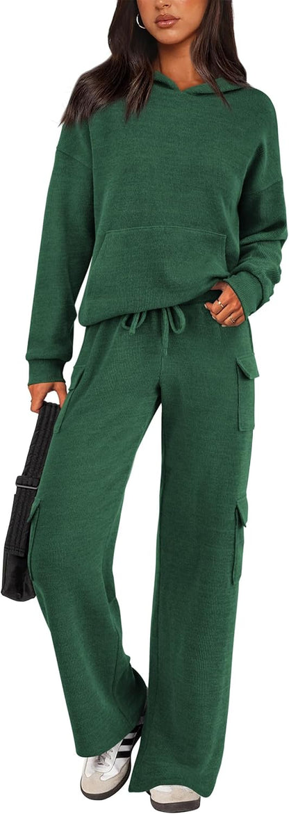 PRETTYGARDEN Knitted Lounge Set – Hoodie Pullover & Cargo Pants