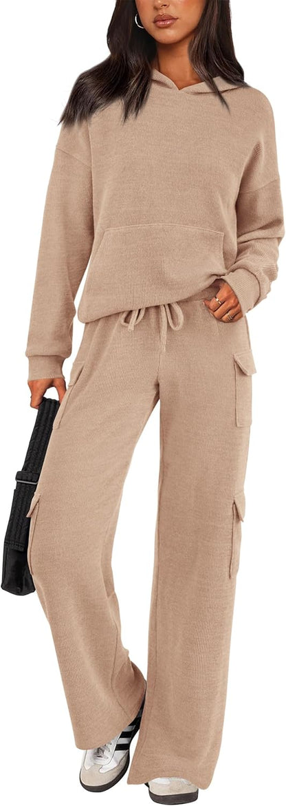 PRETTYGARDEN Knitted Lounge Set – Hoodie Pullover & Cargo Pants