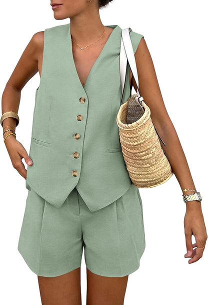 PRETTYGARDEN Summer Vest & Shorts Set – Women's 2-Piece Outfit