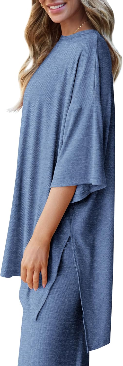 PRETTYGARDEN 2-Piece Lounge Set – Short Sleeve Top & Wide Leg Pants