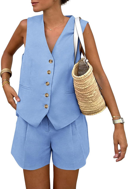 PRETTYGARDEN Summer Vest & Shorts Set – Women's 2-Piece Outfit