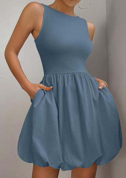 PRETTYGARDEN Summer Tank Dress – Casual Sleeveless Mini Sundress with Pockets