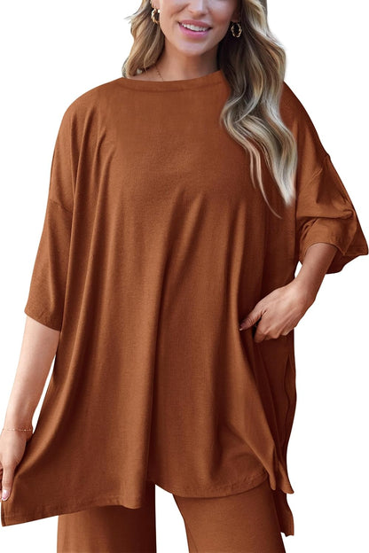 PRETTYGARDEN 2-Piece Lounge Set – Short Sleeve Top & Wide Leg Pants