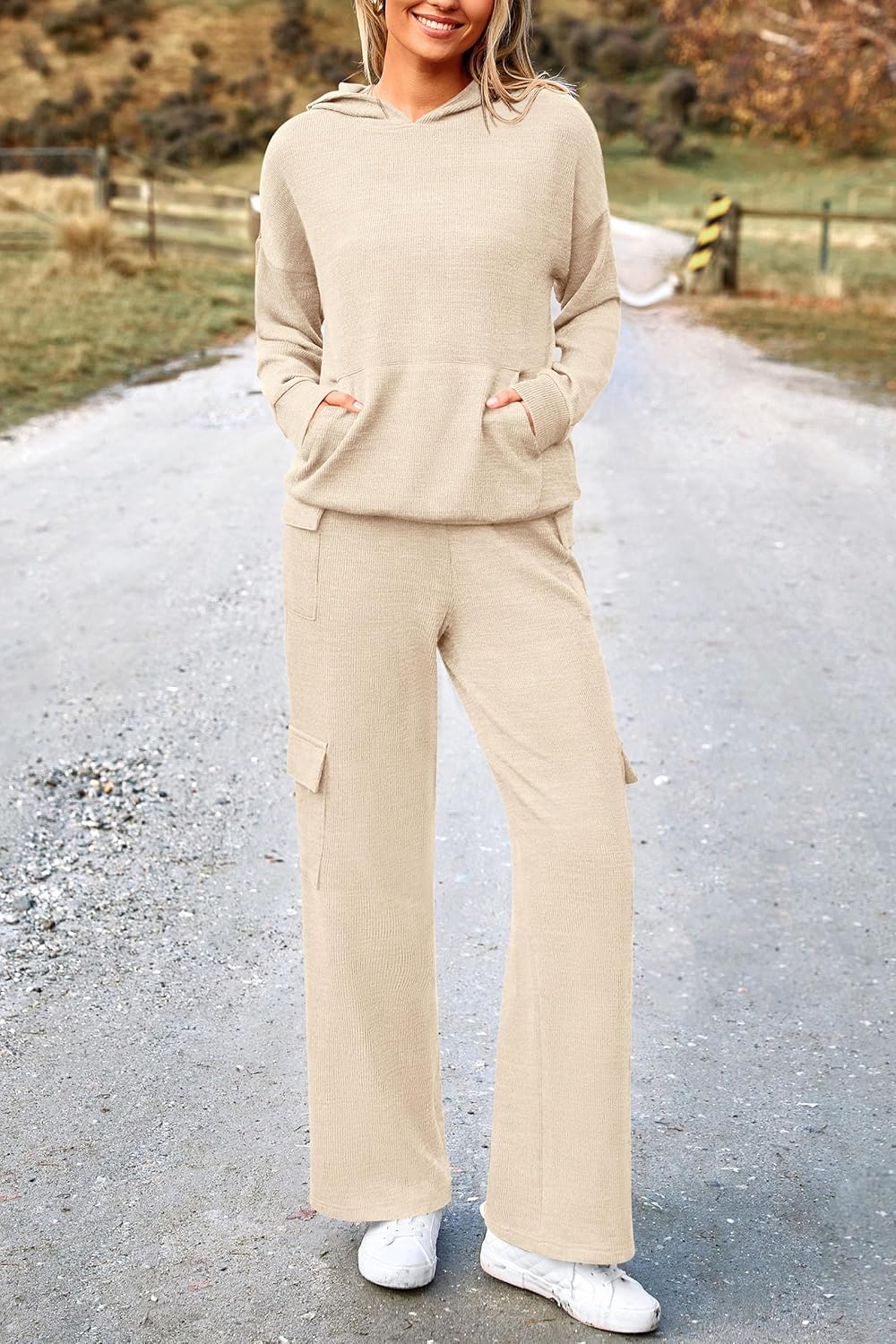 PRETTYGARDEN Knitted Lounge Set – Hoodie Pullover & Cargo Pants