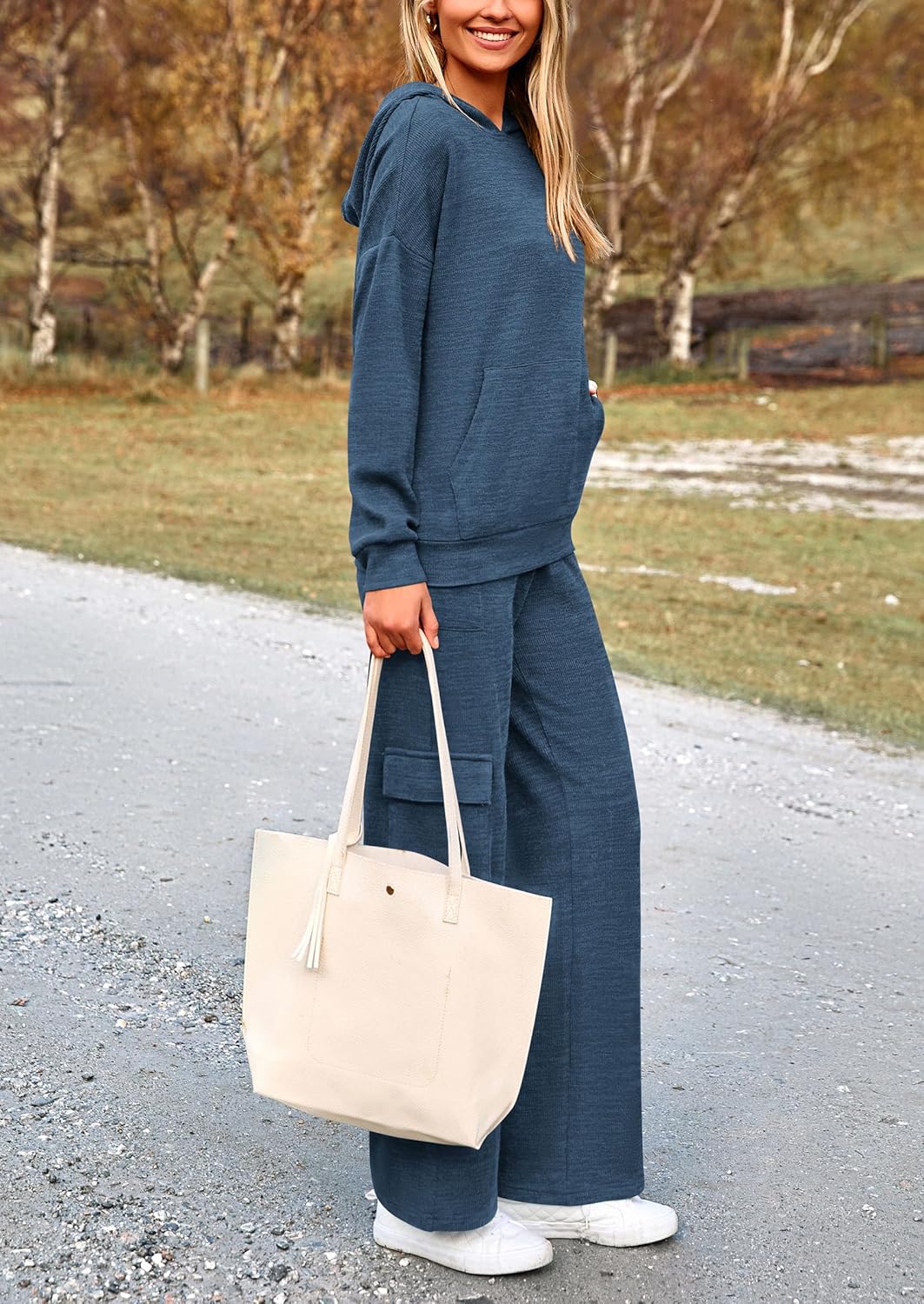 PRETTYGARDEN Knitted Lounge Set – Hoodie Pullover & Cargo Pants