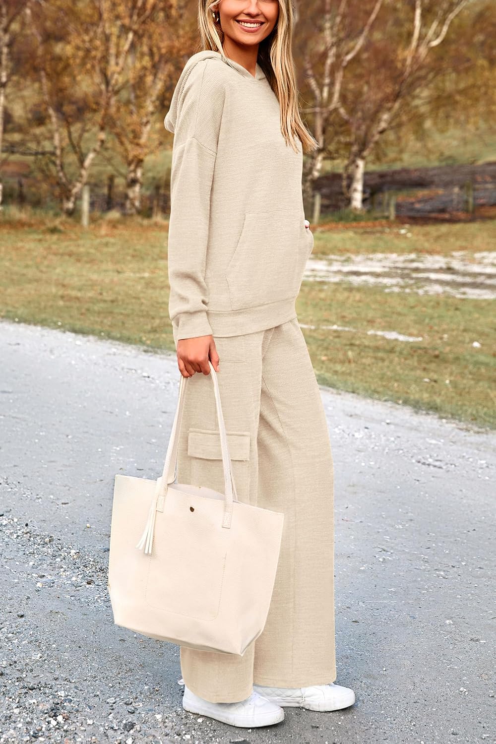 PRETTYGARDEN Knitted Lounge Set – Hoodie Pullover & Cargo Pants