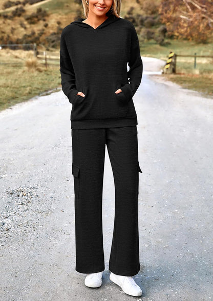 PRETTYGARDEN Knitted Lounge Set – Hoodie Pullover & Cargo Pants