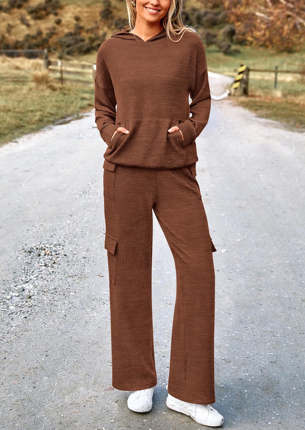 PRETTYGARDEN Knitted Lounge Set – Hoodie Pullover & Cargo Pants
